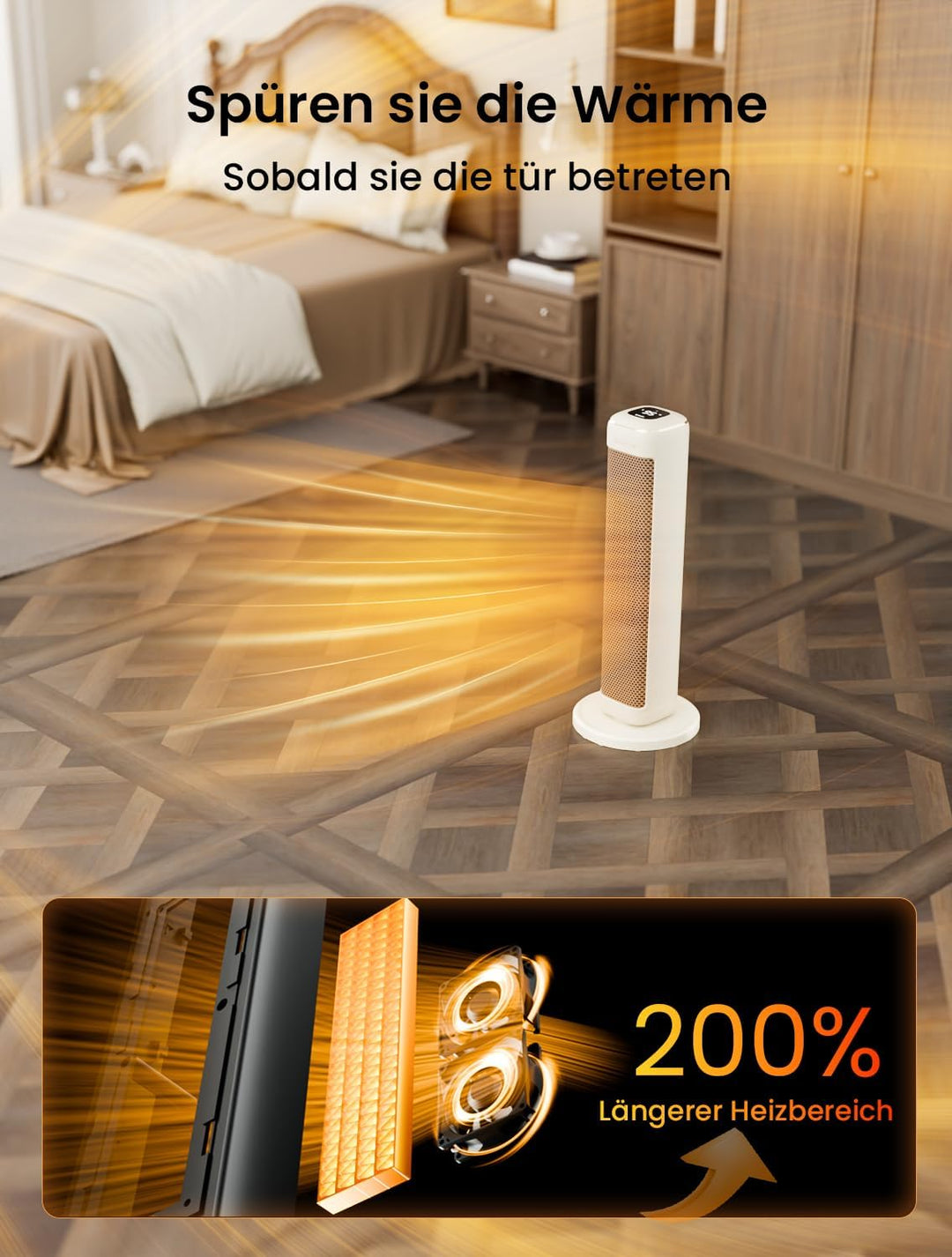 AIRMATE 63cm Heizlüfter Energiesparend, Keramik Heizlüfter Leise, 80° Oszillierend Heizung und Therm