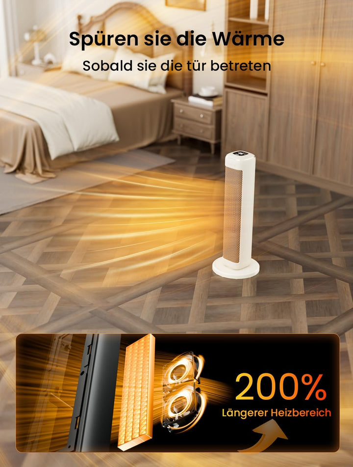 AIRMATE 63cm Heizlüfter Energiesparend, Keramik Heizlüfter Leise, 80° Oszillierend Heizung und Therm