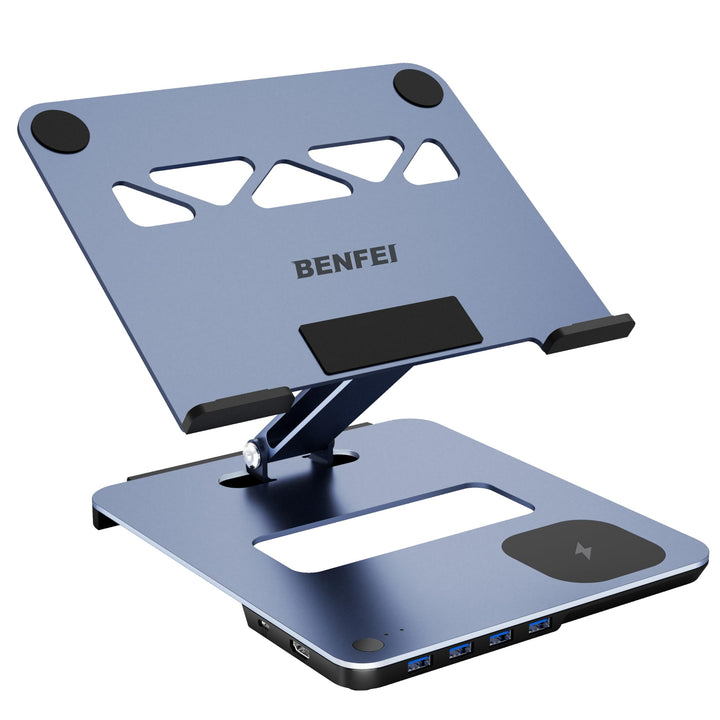 BENFEI Aluminium Laptop Ständer mit USB C 6in1 Dockingstation,15W Mag-Safe Ladegerät Magnetisches, U