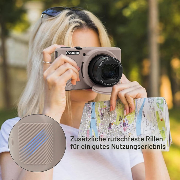 Rieibi Silikonhülle für Canon G7X Mark III Gehäuse, G7X Mark III Zubehör mit 2 Stück Displayschutz,