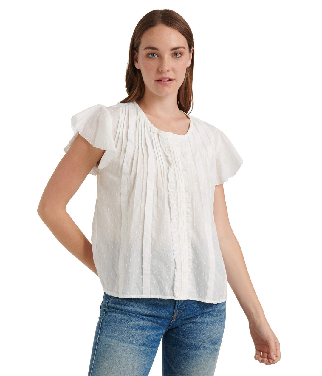 Lucky Brand Damen Flutter Sleeve Crew Neck Poet Top Bluse S Lucky White, S Lucky White