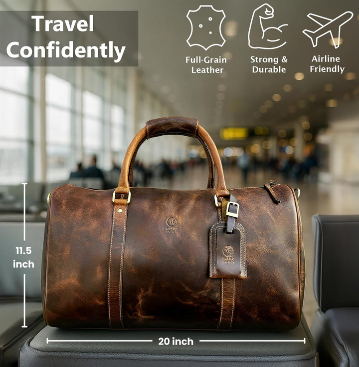 Rustic Town gross Leder Reisetasche - Carry On Vintage Umhängetasche Duffel Bag Weekender Tasche für