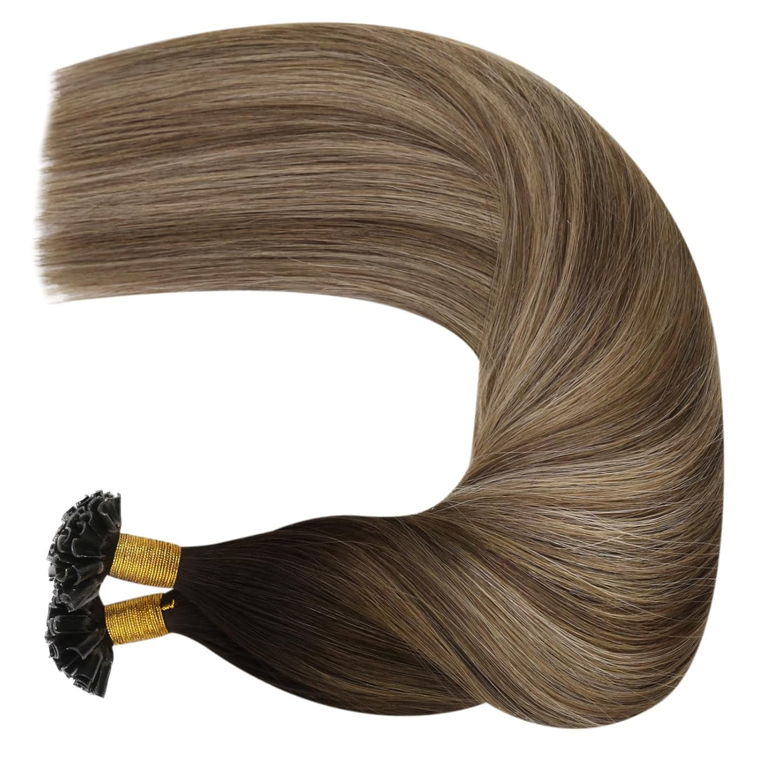Moresoo U Tip Extensions Echthaar Bonding Ombre Braun Haarverlangerung Echthaar Remy Keratin Bonding
