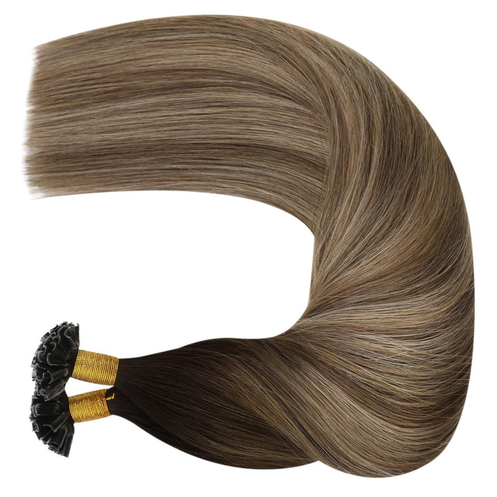 Moresoo U Tip Extensions Echthaar Bonding Ombre Braun Haarverlangerung Echthaar Remy Keratin Bonding
