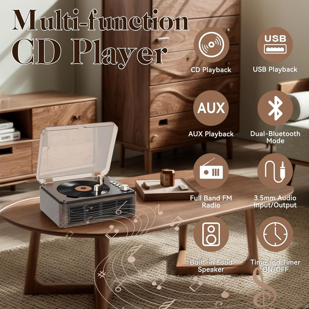 Gueray CD-Player mit Lautsprechern, HiFi-Stereo-Sound, Vintage-CD-Player, Bluetooth, für Zuhause, Re