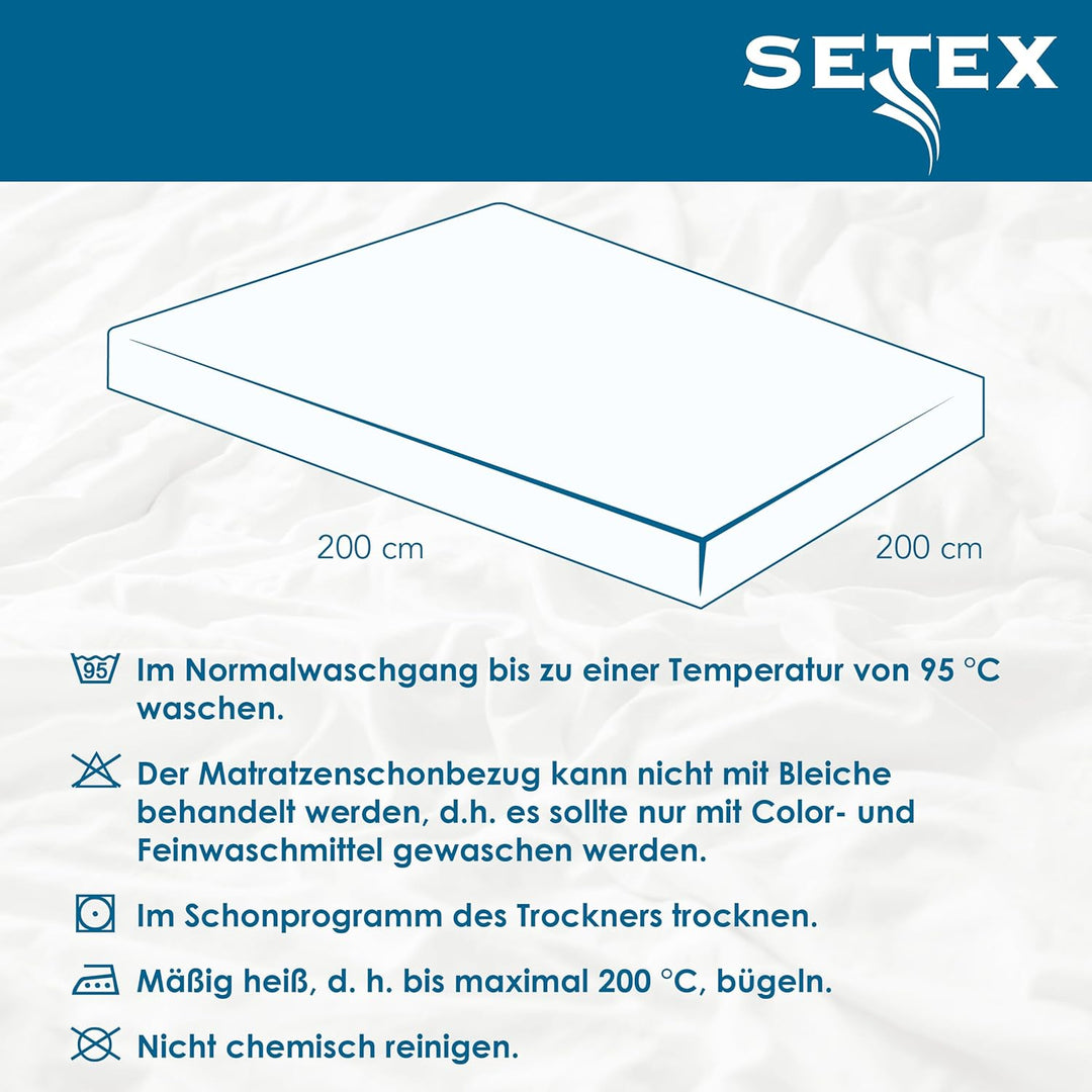 SETEX Molton Köper Matratzenschutz, 200 x 200 cm, Matratzenschoner aus 100 % Baumwolle, Basic, Weiss