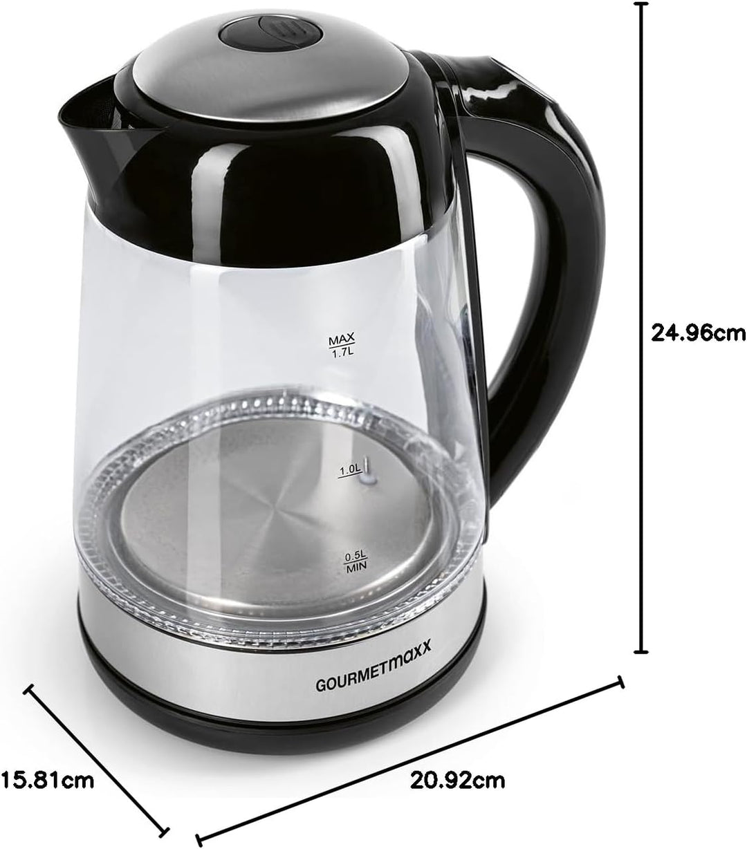 GOURMETmaxx Glas-Wasserkocher LED-Farbwechsel 1,7l 2200W schwarz/Edelstahl