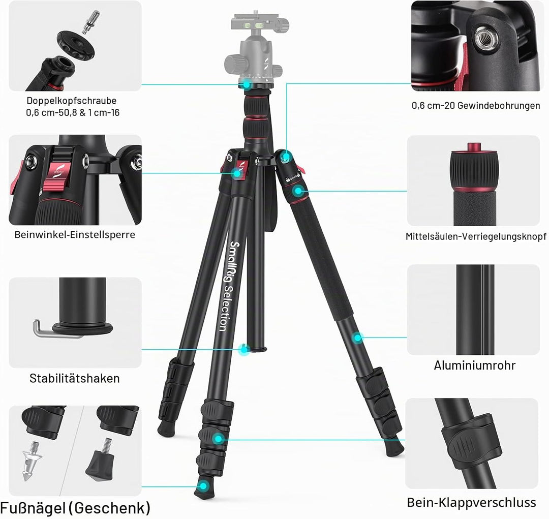 SmallRig 68" Reisestativ mit 1/4"-20 Screw, Portable Aluminum Tripod Monopod für Reise und Freizeitf