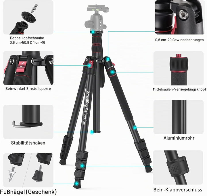 SmallRig 68" Reisestativ mit 1/4"-20 Screw, Portable Aluminum Tripod Monopod für Reise und Freizeitf