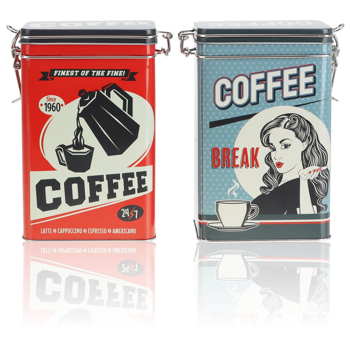 com-four® 2x Vorratsdose aus Metall - Kaffeedose mit verschliessbarem Deckel - Metallbehälter im Ret