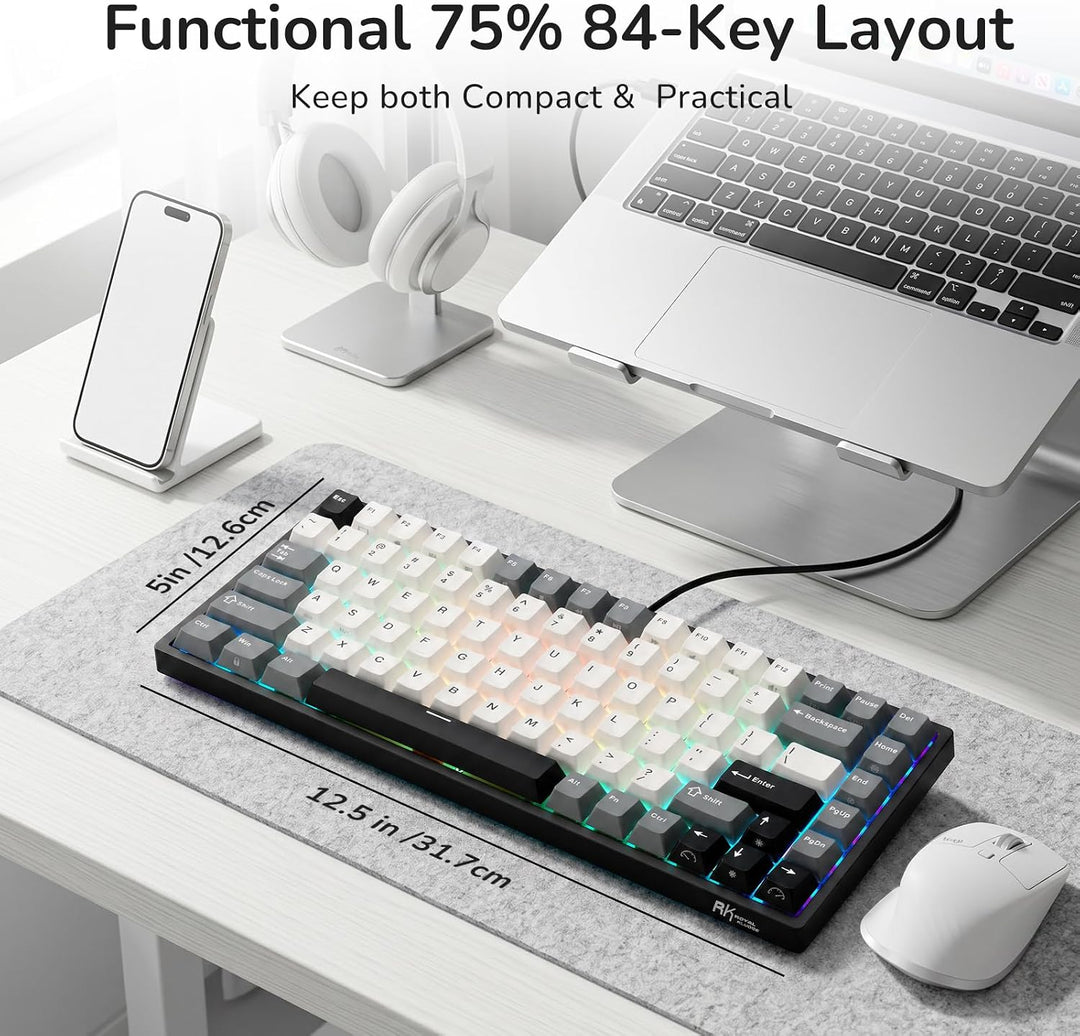 RK ROYAL KLUDGE RK84 Kabelgebundene 75% TKL RGB Hot Swapable Mechanische Gaming-Tastatur,US QWERTY L