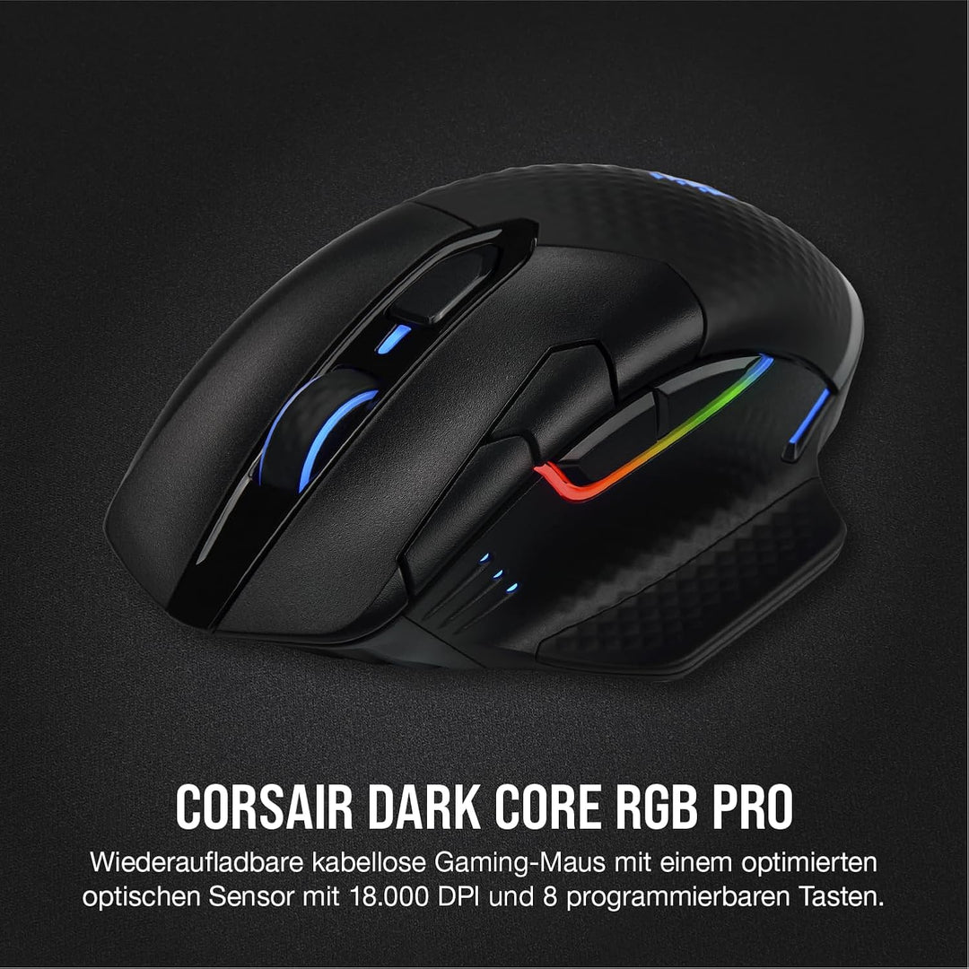 CORSAIR DARK CORE RGB PRO Wireless FPS/MOBA Gaming Maus - 18.000 DPI - 8 Programmierbare Tasten - Su