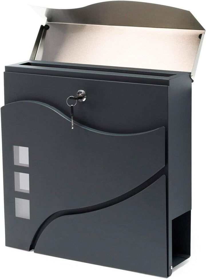 Verda Briefkasten mit Zeitungsfach, 2X Schlüssel, 37 x 37 x 11 cm, Edehlstahl, Postkasten, Personali