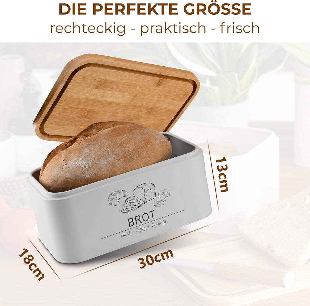 MNKsolution Brotkasten mit Deckel als Schneidebrett - Brotbox mit Lüftungslöchern für Brotaufbewahru