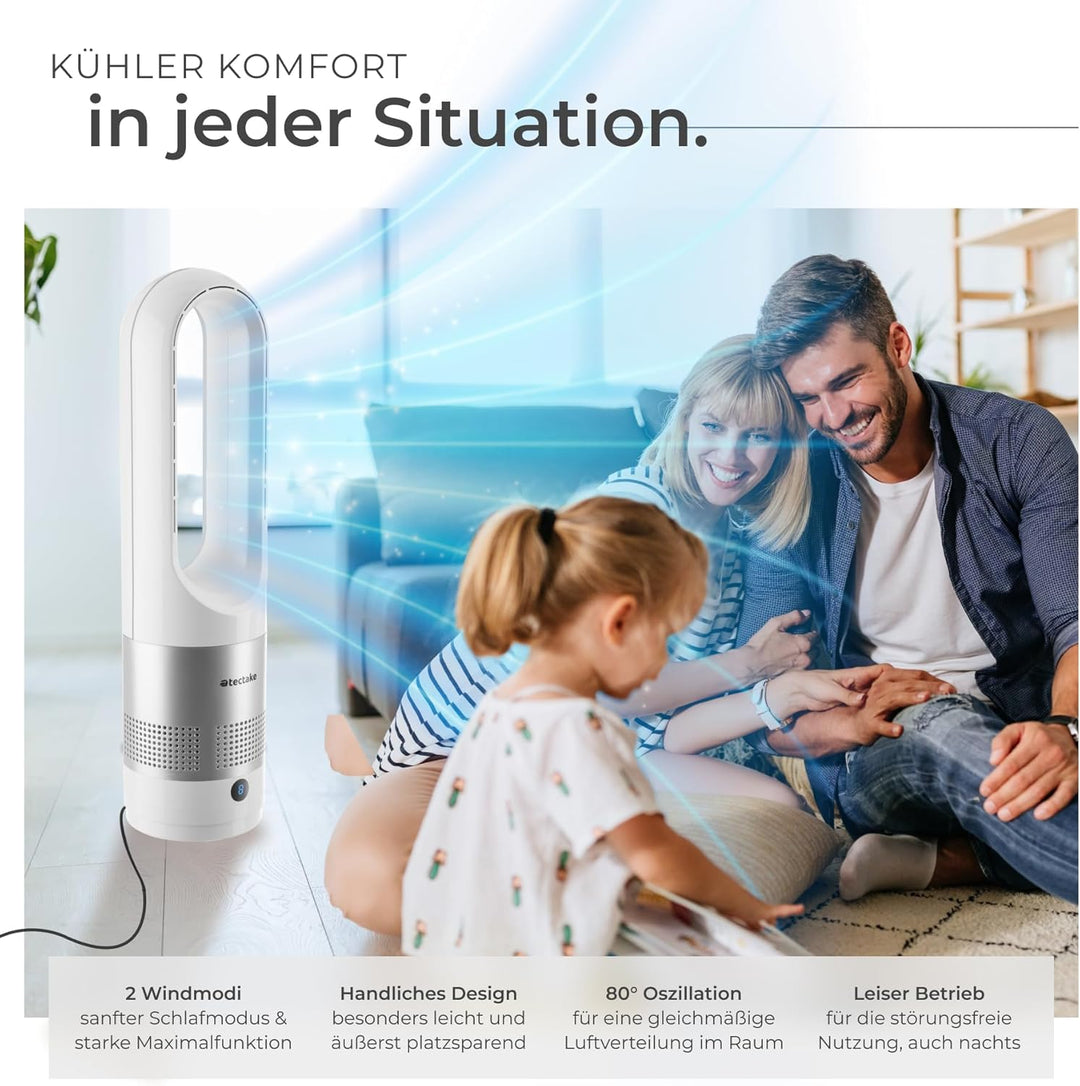tectake® rotorloser Ventilator mit Fernbedienung, Turmventilator, cooling ace Lüfter, Luftkühler, mo