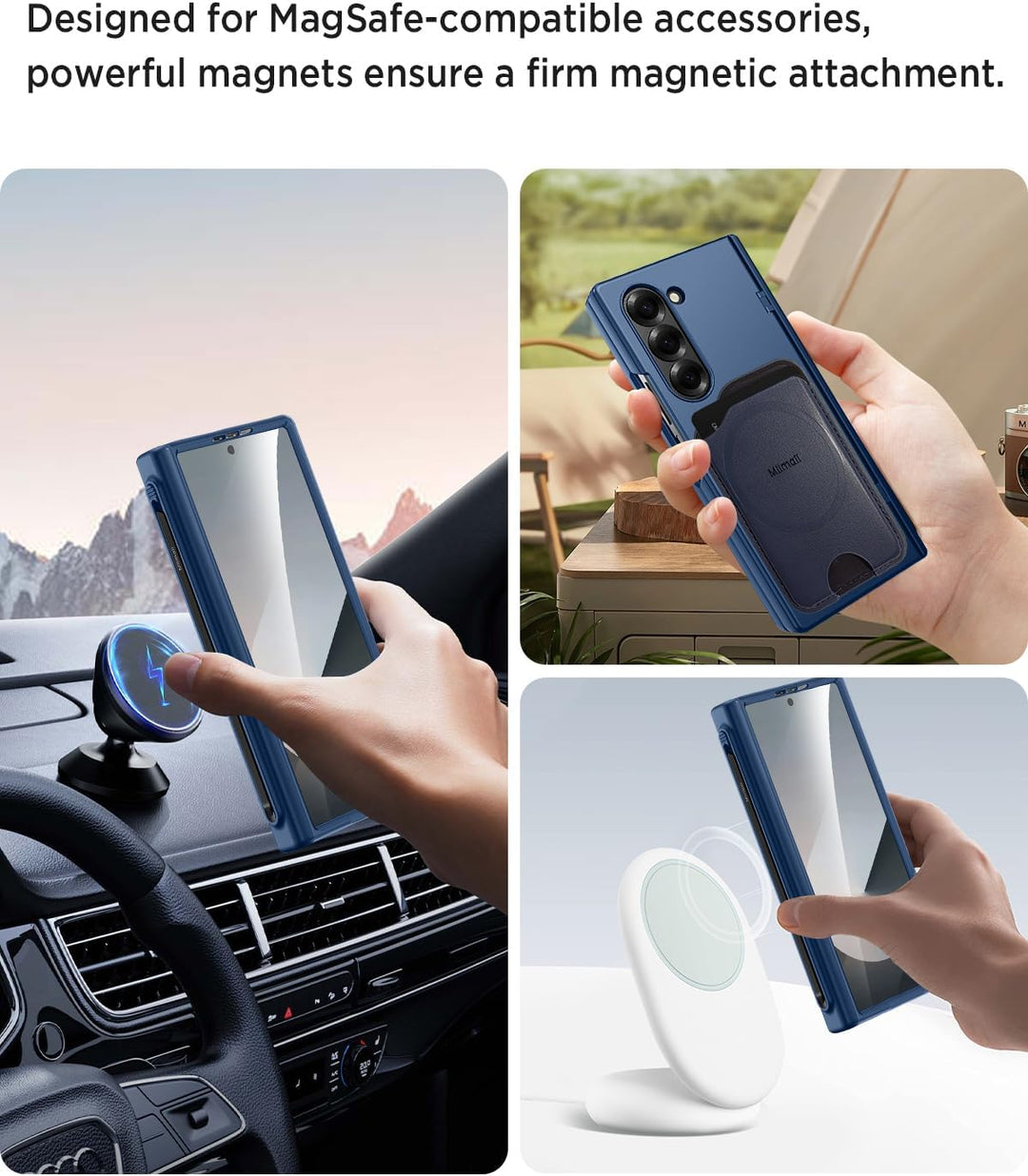 Miimall Magnet Handyhülle für Samsung Galaxy Z Fold 6 Hülle Dünn mit S Pen Halter+SPen, [Scharnier S