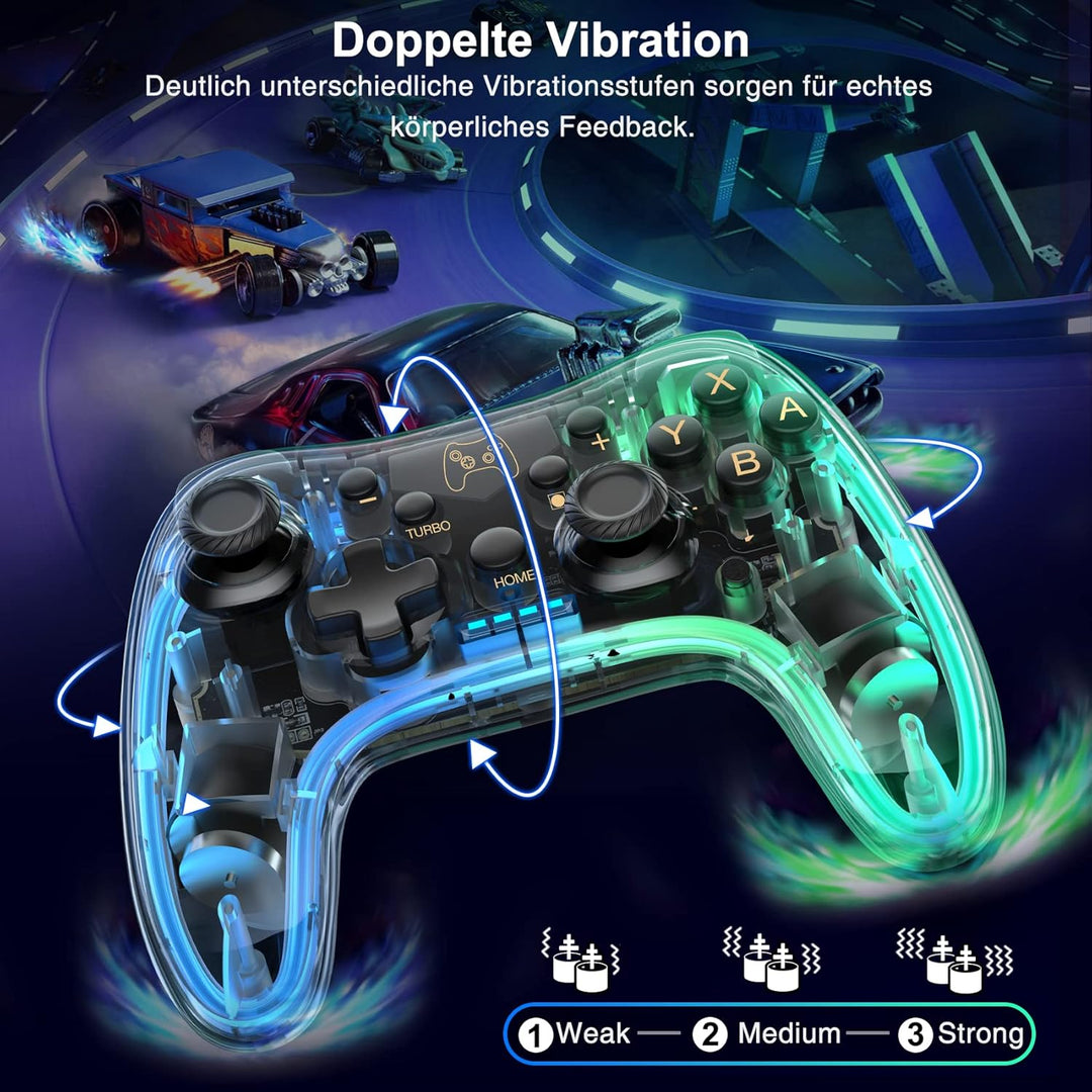 HASACOOL Switch Controller für Nintendo, Switch Controller mit Transparent/Leuchtend/Aufwecken/App-S