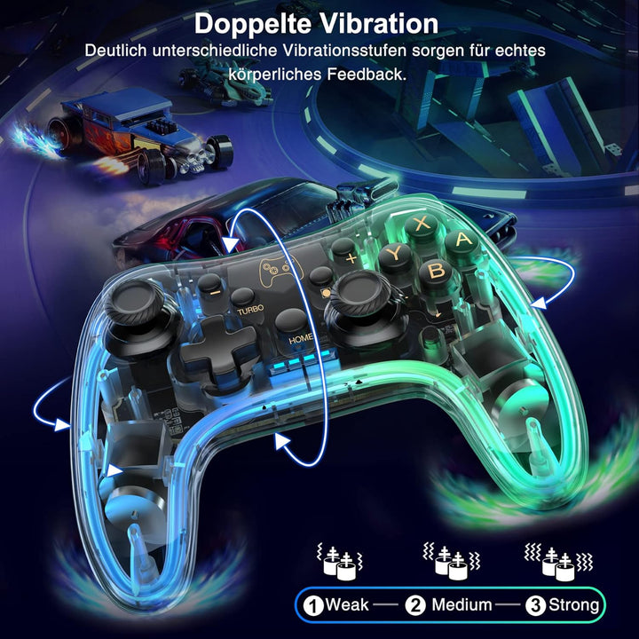 HASACOOL Switch Controller für Nintendo, Switch Controller mit Transparent/Leuchtend/Aufwecken/App-S