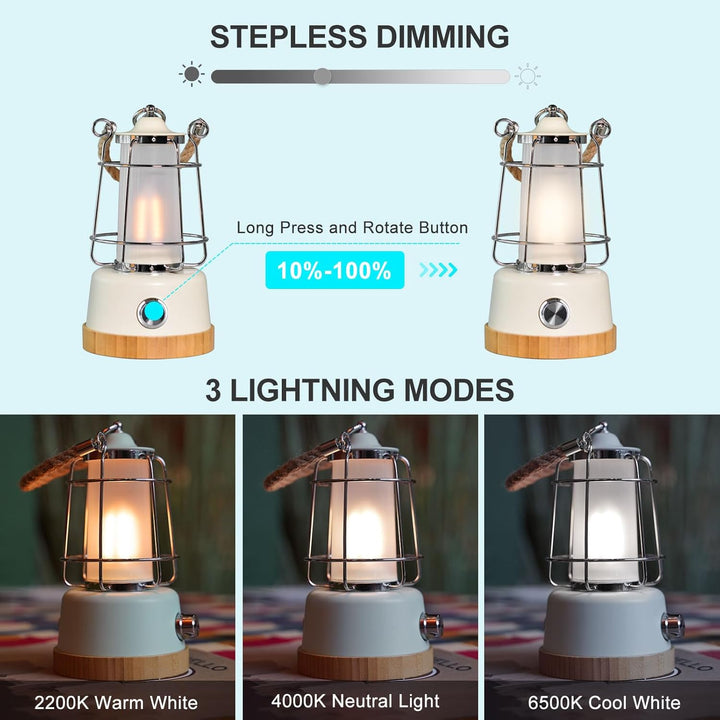 HARPER LIVING Wiederaufladbare LED-Laterne im Retro-Stil, 6 W, 370 Lumen, 5000 mAh, dimmbar, Farbwec