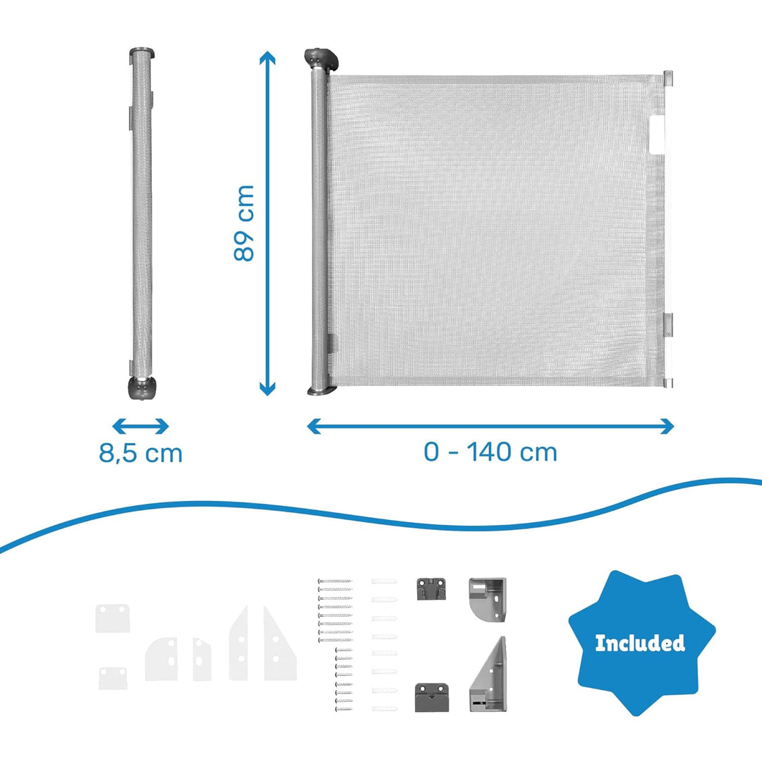 Badabulle Safe &amp; Roll Türschutzgitter und Treppenschutzgitter zum ausziehen - bis 140cm, barrierefre