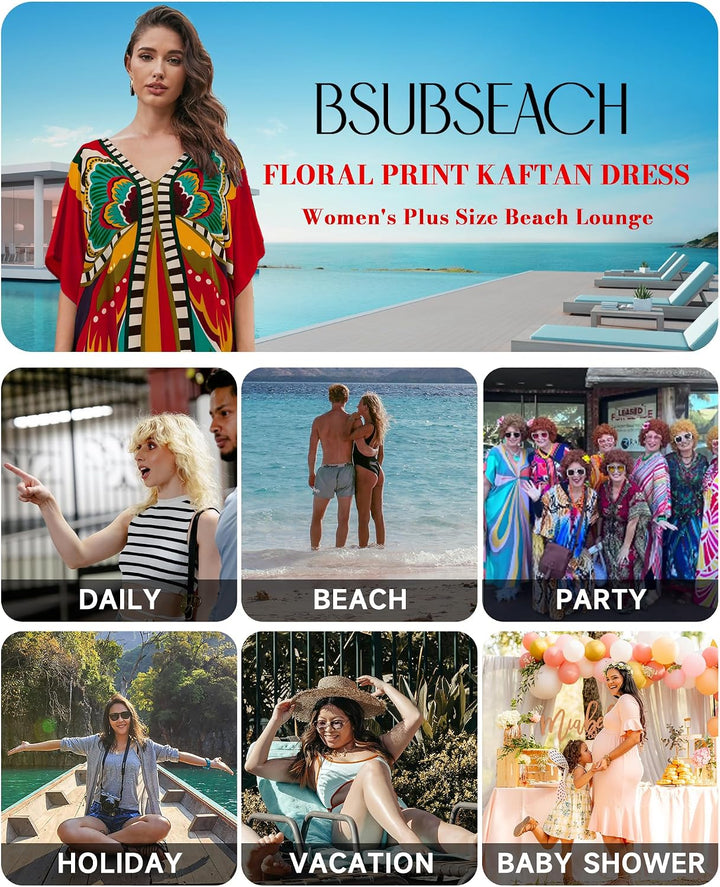 Bsubseach Lose Kaftan Kleider für Frauen Kurzarm Badeanzug Cover Up Casual Urlaub Outfits Rot Schmet
