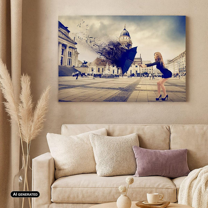 Bilder auf Leinwand 100x70cm Leinwandbild Stadt landmarken quadrat regenschirm Gross Wanddeko Bild S