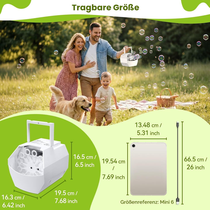 Theefun Tragbare Seifenblasenmaschine, Automatischer Seifenblasenmaschine Kinder 500ml Seifenblasen