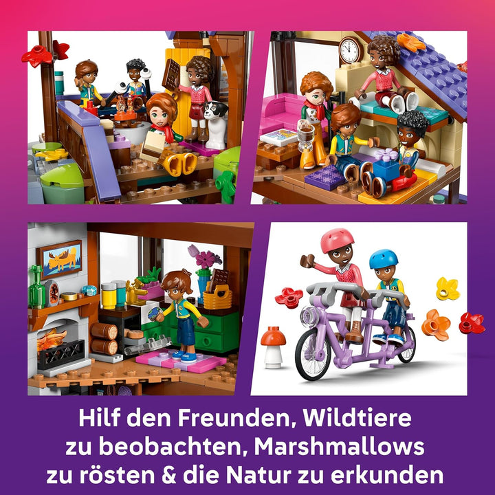 LEGO Friends Gemütliche Hütte im Herbstwald - Miniatur Spielhaus mit 4 Minifiguren, 2 Haustierfigure
