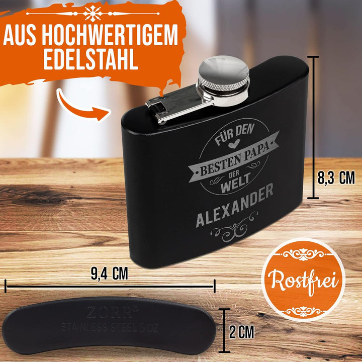Flachmann mit Gravur aus Edelstahl selbst gestalten - mit Name gravieren - Geschenkidee für den best