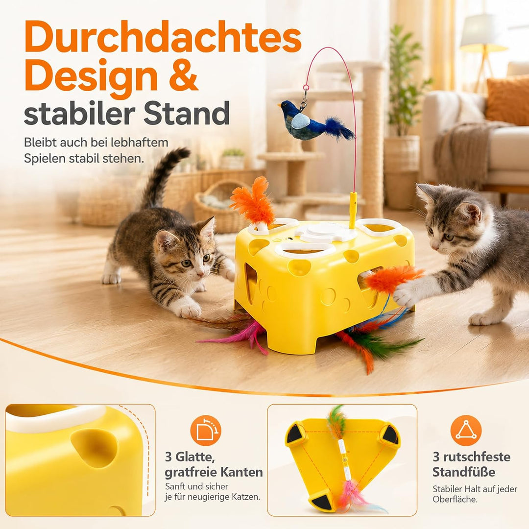 Interaktives Katzenspielzeug Selbstbeschäftigung Elektrisch, Vogel-Spielangel/rotierende Federn/Pop-