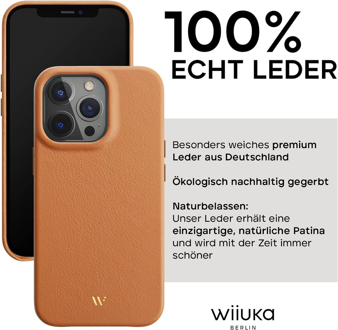 WIIUKA Hülle für iPhone 13 Pro Max, Leder aus Deutschland, Lederhülle extra Dünn, Premium Handyhülle