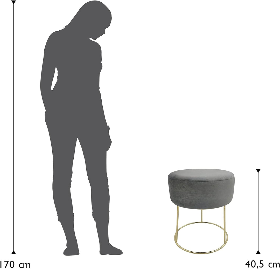 ECHTWERK runder Sitzhocker Marilyn, Polsterhocker aus Samtstoff, Schminkhocker mit Metallbeinen in G