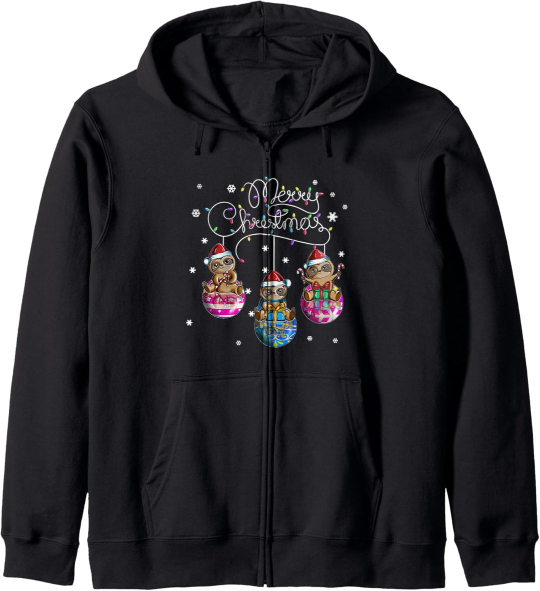 Merry Christmas Faultier Weihnachtkugel Motiv Weihnachtsfest Kapuzenjacke