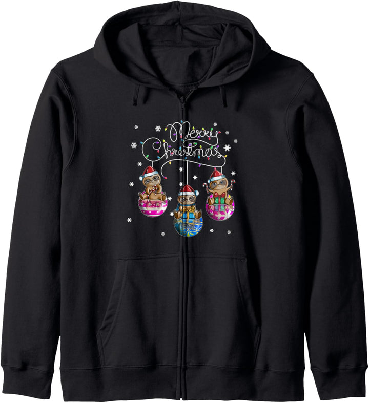 Merry Christmas Faultier Weihnachtkugel Motiv Weihnachtsfest Kapuzenjacke