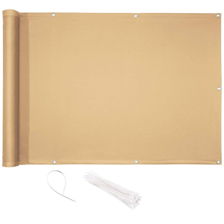 CelinaSun Sichtschutz Balkon 0,75 x 3 m Sand beige PES Balkonbespannung mit Kabelbinder wasserabweis
