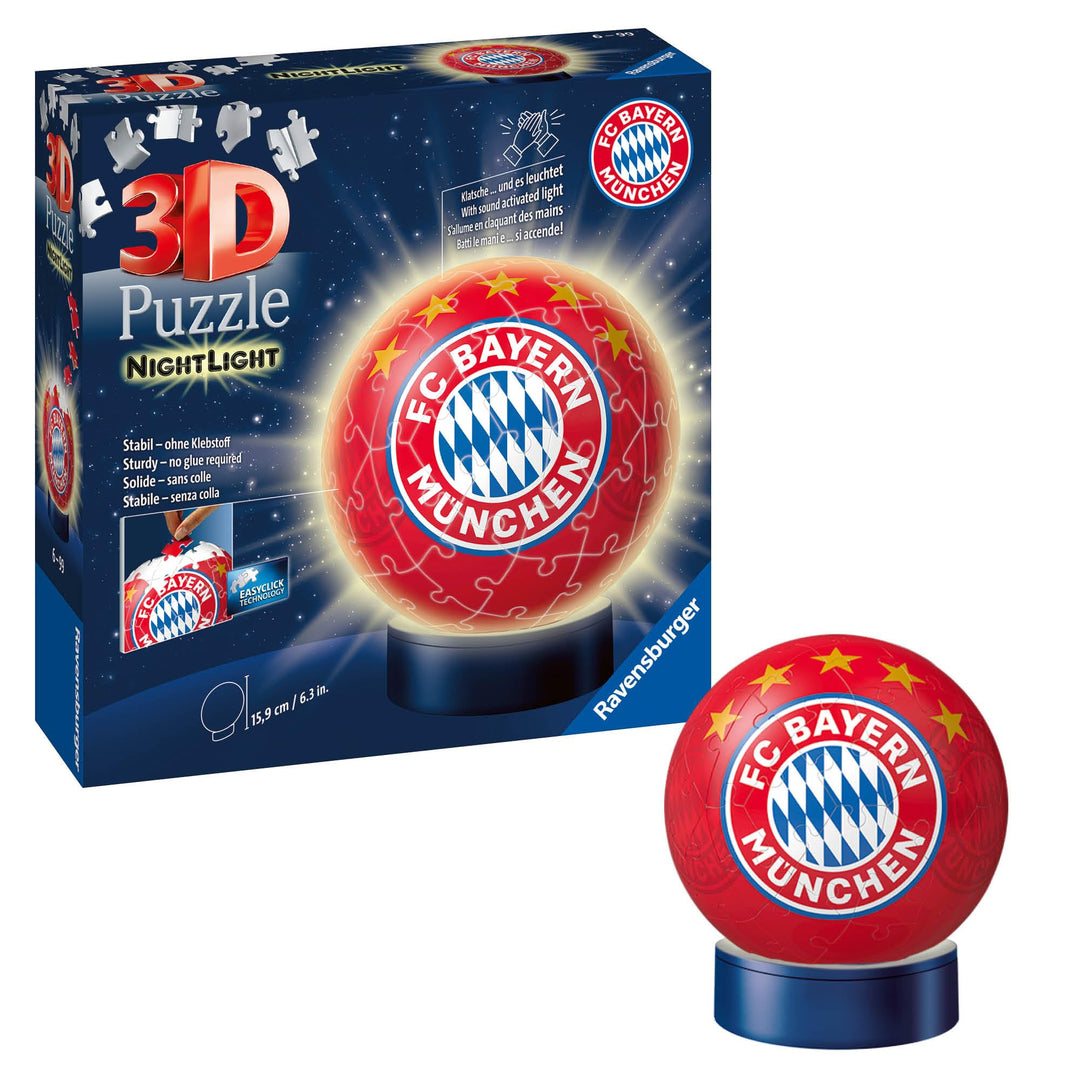 Ravensburger 3D Puzzle 12177 - Nachtlicht Puzzle-Ball FC Bayern München - ab 6 Jahren, LED Nachttisc