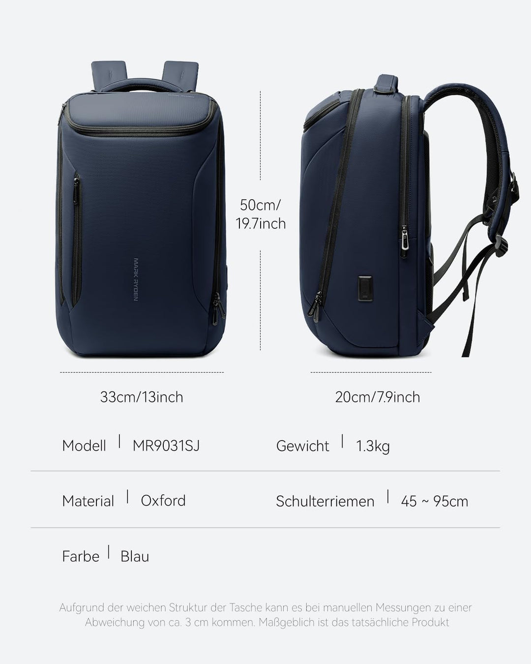 MARK RYDEN Grosse Kapazität Laptop Rucksack mit 17.3 Zoll/15.6 Zoll für Männer Multifunktionsrucksac