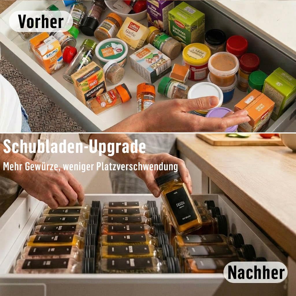 Deco haus® Gewürzgläser eckig mit Schraubkappe 12er Set [+Etiketten &amp; Streueinsatz] - Gewürzdosen Se