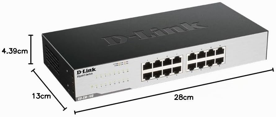 D-Link GO-SW-16G Gigabit Easy Ethernet Gigabit Desktop Switch, Schwarz ( Design kann variieren ) 16