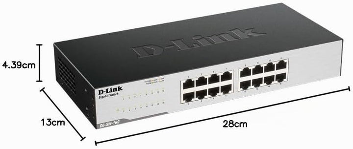 D-Link GO-SW-16G Gigabit Easy Ethernet Gigabit Desktop Switch, Schwarz ( Design kann variieren ) 16