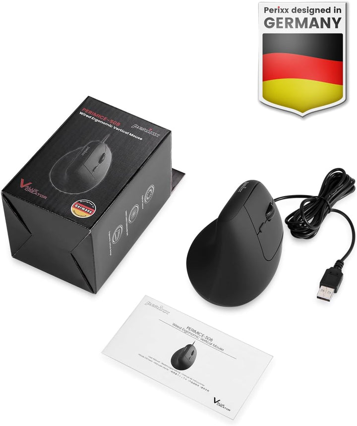 Perixx PERIMICE-508 Programmierbare Ergonomische Maus -Vertikal - Schnurgebunden - 1000/1600 dpi - I