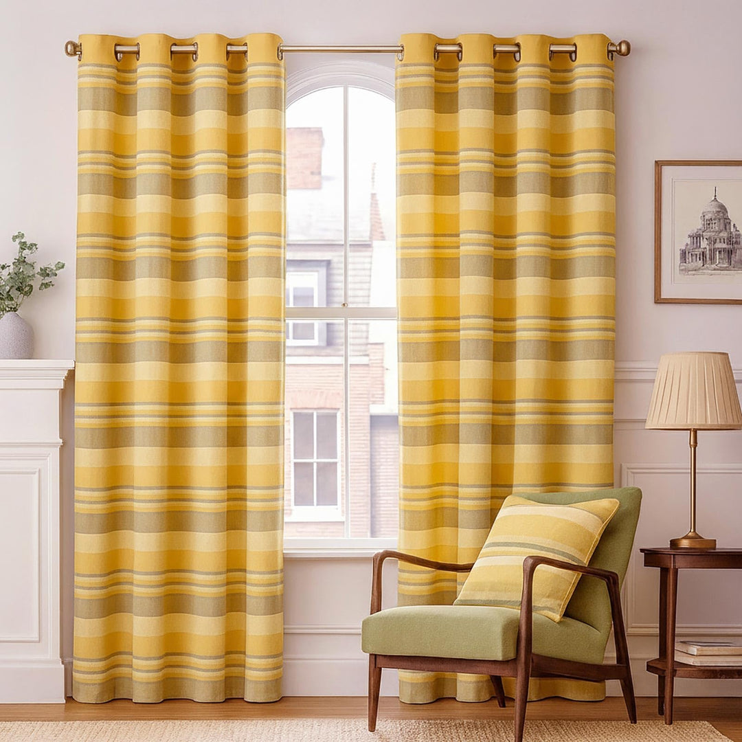 Homescapes handgewobener Vorhang Morocco gelb grün 2er Set Ösenvorhang 140 x 140 cm (Breite x Länge)