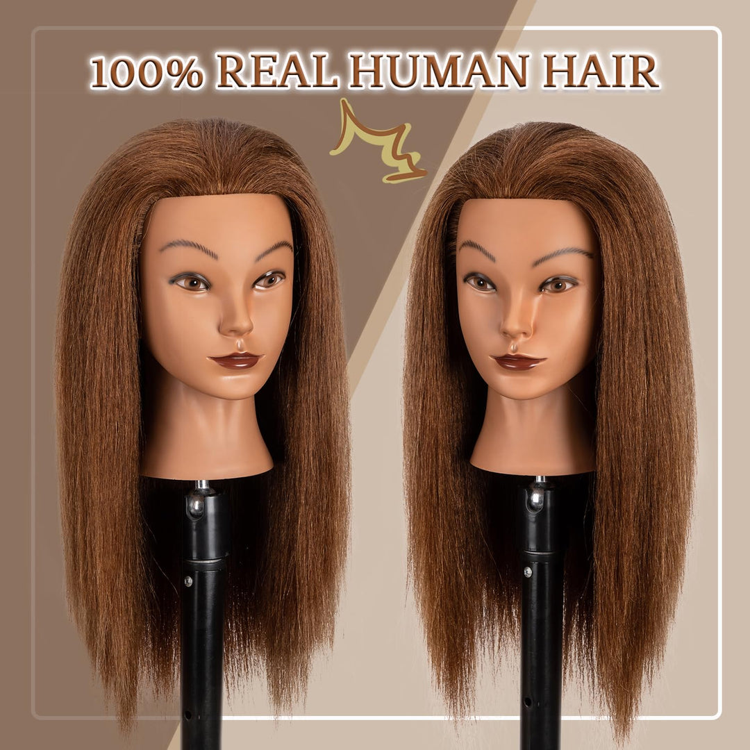 Mannequinkopf mit 100% menschlichem Haar,16" Dunkelbraun Echthaar Kosmetologie Mannequinkopf Haar St