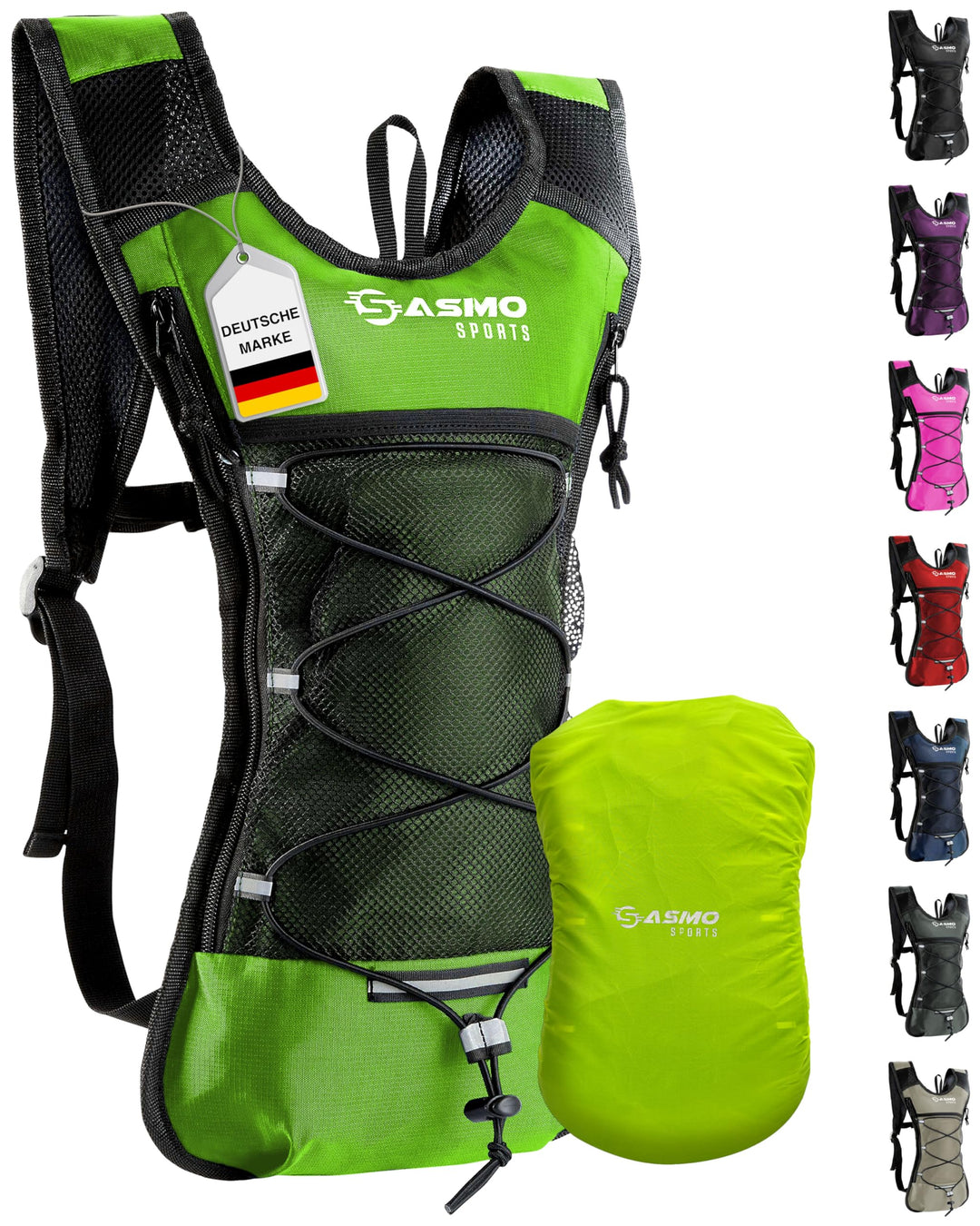SASMO® Laufrucksack 6L (Grün) mit Thermofach | Lauf Rucksack - Ultraleicht 300g | Laufrucksack Damen