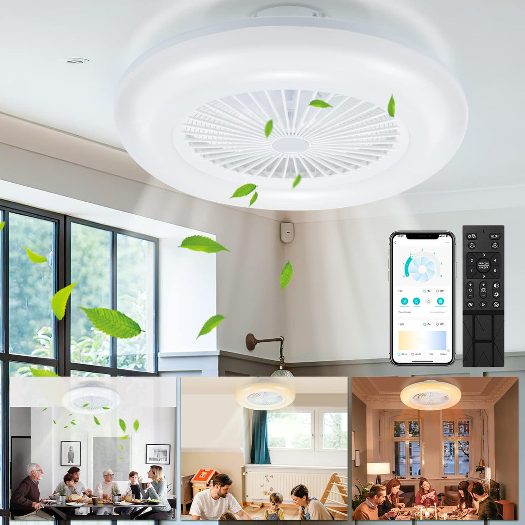 Daromigo Deckenventilator Mit Beleuchtung, 80W LED Stufenloses Dimmen Ventilator Beide Richtungen Dr