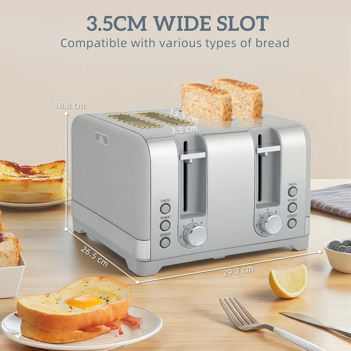 HOMCOM Wasserkocher Toaster Set 1,7L 2200W Schnell Wasserkocher mit Thermostat, Kalkfilter, 4 Scheib