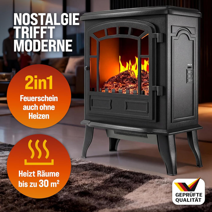 Elektrokamin mit Heizer Kaminfeuer LED 2000W elektrischer Heizlüfter Elektroofen mit Flammen Dekokam