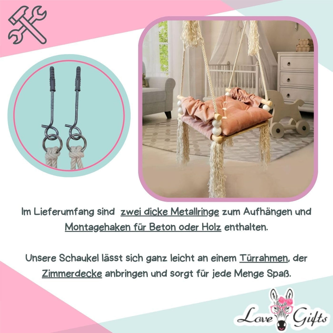 Love Gifts® Schaukel - Kinderschaukel 3-7 Jahre aus Holz, geeignet auch als Indoor Schaukel, montier