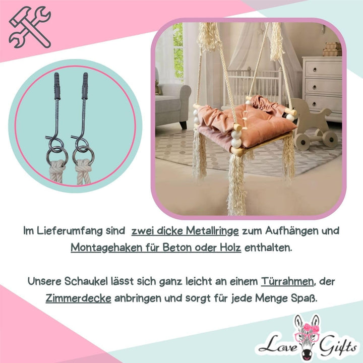 Love Gifts® Schaukel - Kinderschaukel 3-7 Jahre aus Holz, geeignet auch als Indoor Schaukel, montier