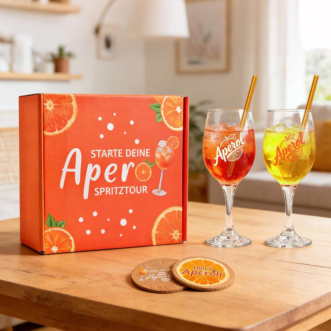 Aperol Gläser Geschenkset,2 Set Aperitif Gläser für Aperol Spritz, Aperol Glas Personalisiert,Glasst